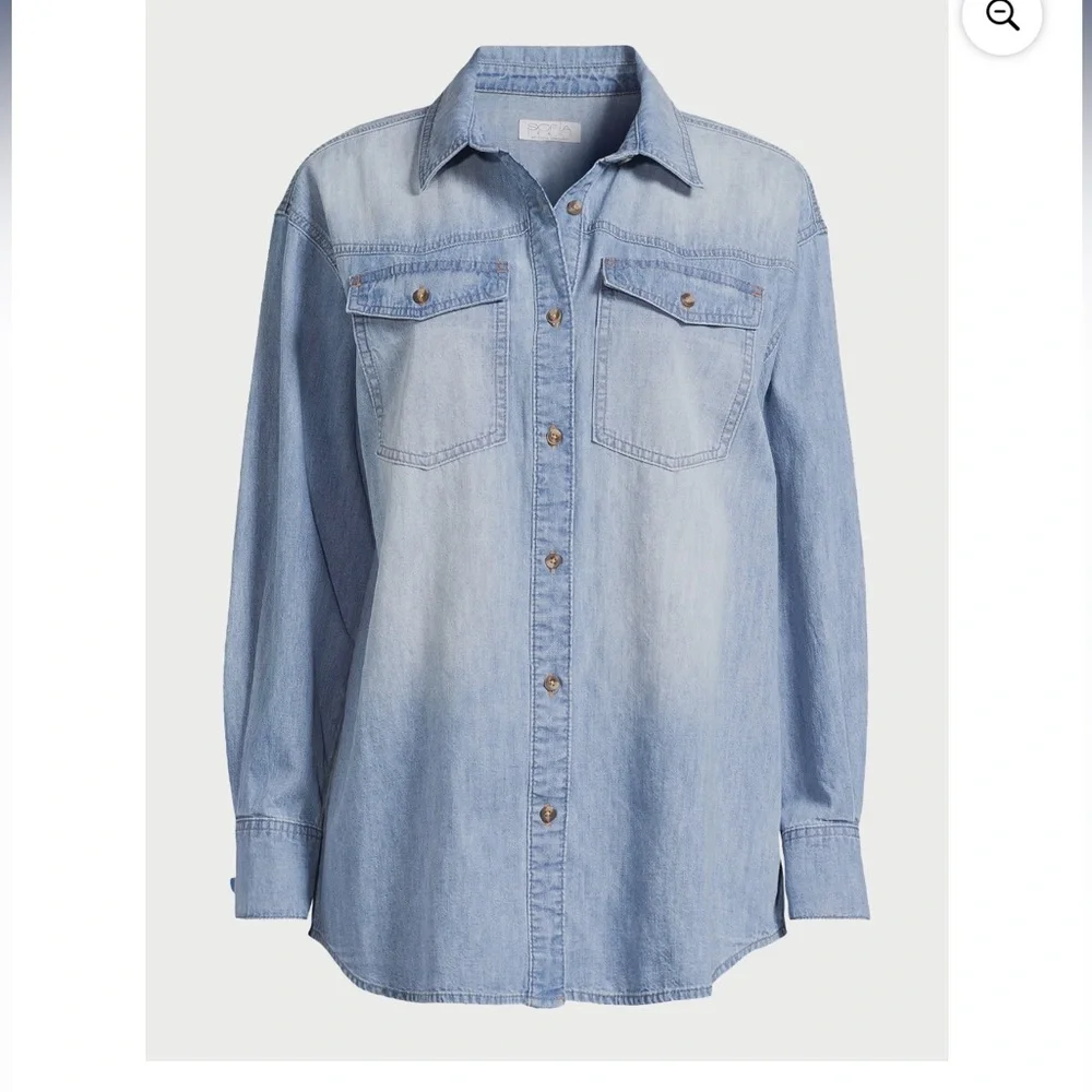 Sofia Jeans Women's Sofia Oversized Boyfriend Shirt with Long Sleeves, Sz LG NWT - Picture 2 of 10